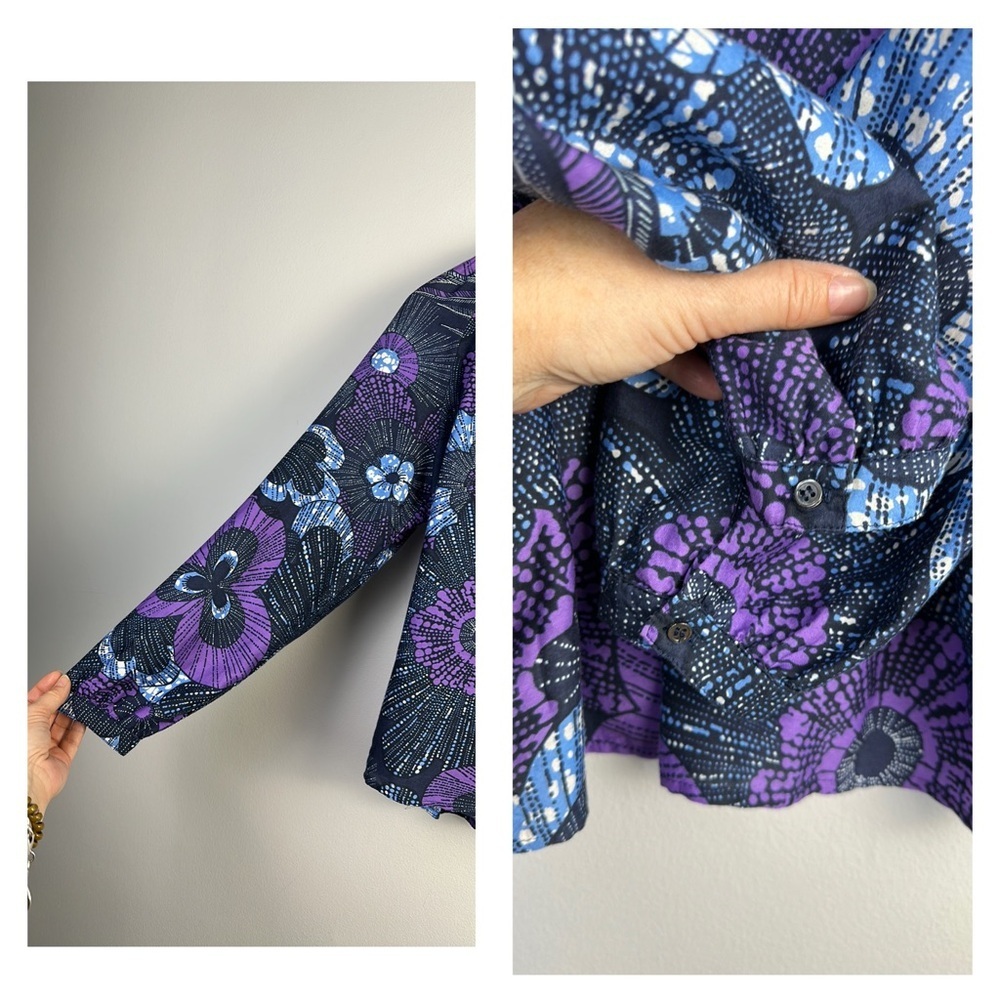 XiRena Silk Cotton Hailey Print Blouse Long Sleeves Samll Quiet Luxury USA Made - Picture 8 of 16
